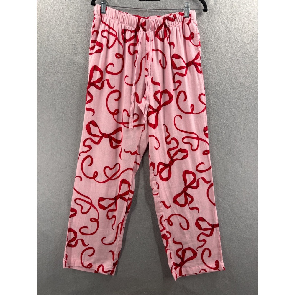 Joyspun Flannel Pajama Pants Womens S 4/6 Pink Red Bow Print Coquette Soft PJs